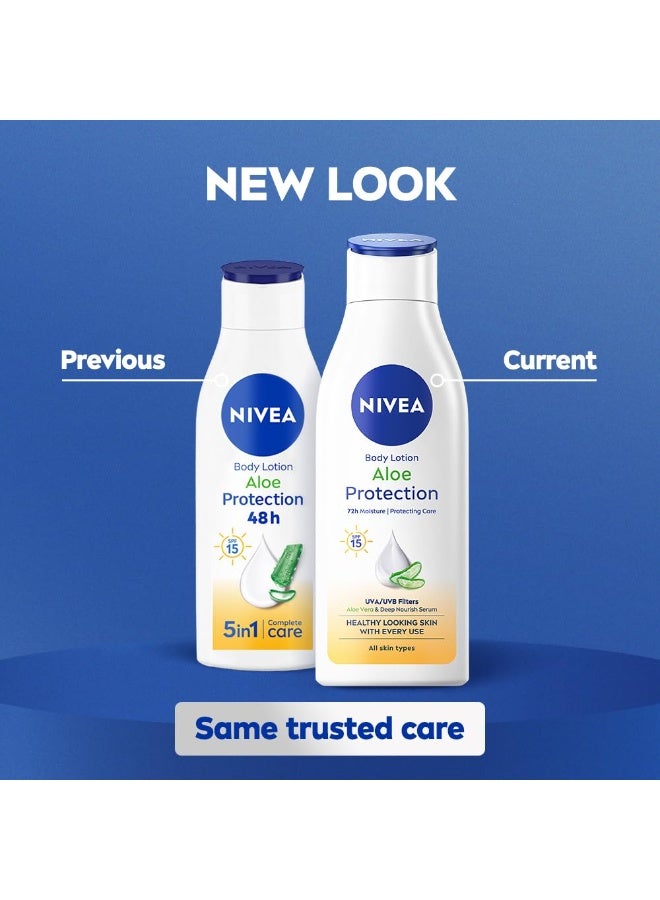 نيفيا لوشن الجسم نيفيا ألو بروتكشن 200 مل | مع حمض الهيالورونيك وترطيب يدوم 72 ساعة | عامل حماية من الشمس 15 | مستخلصات الصبار | سيروم ترطيب عميق | للرجال والنساء | لجميع أنواع البشرة - Image 4